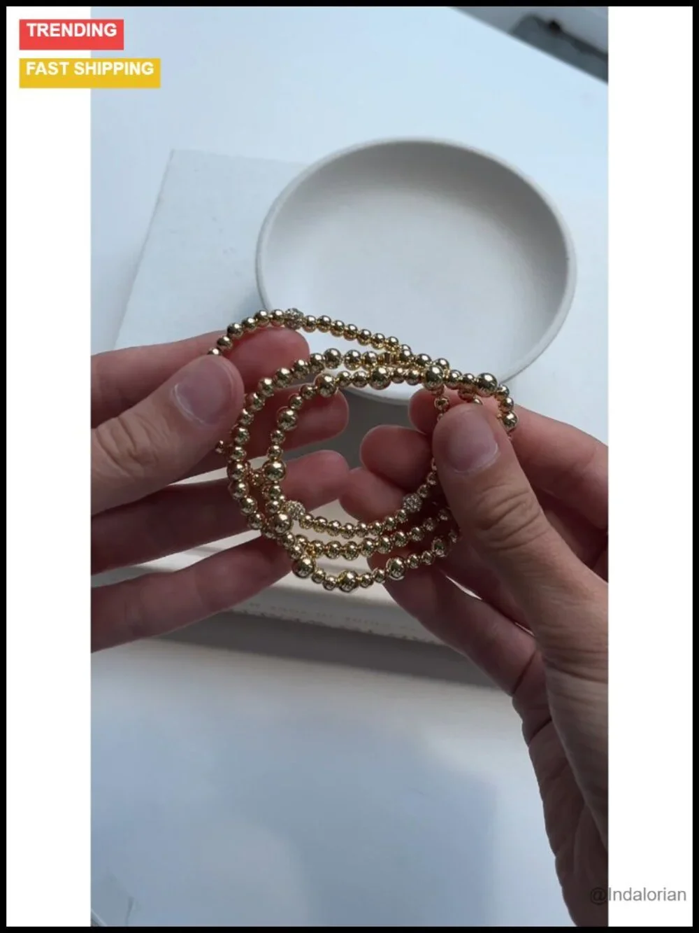 Three Bracelet Gift Set Gold-Plated Beaded Initial Tennis